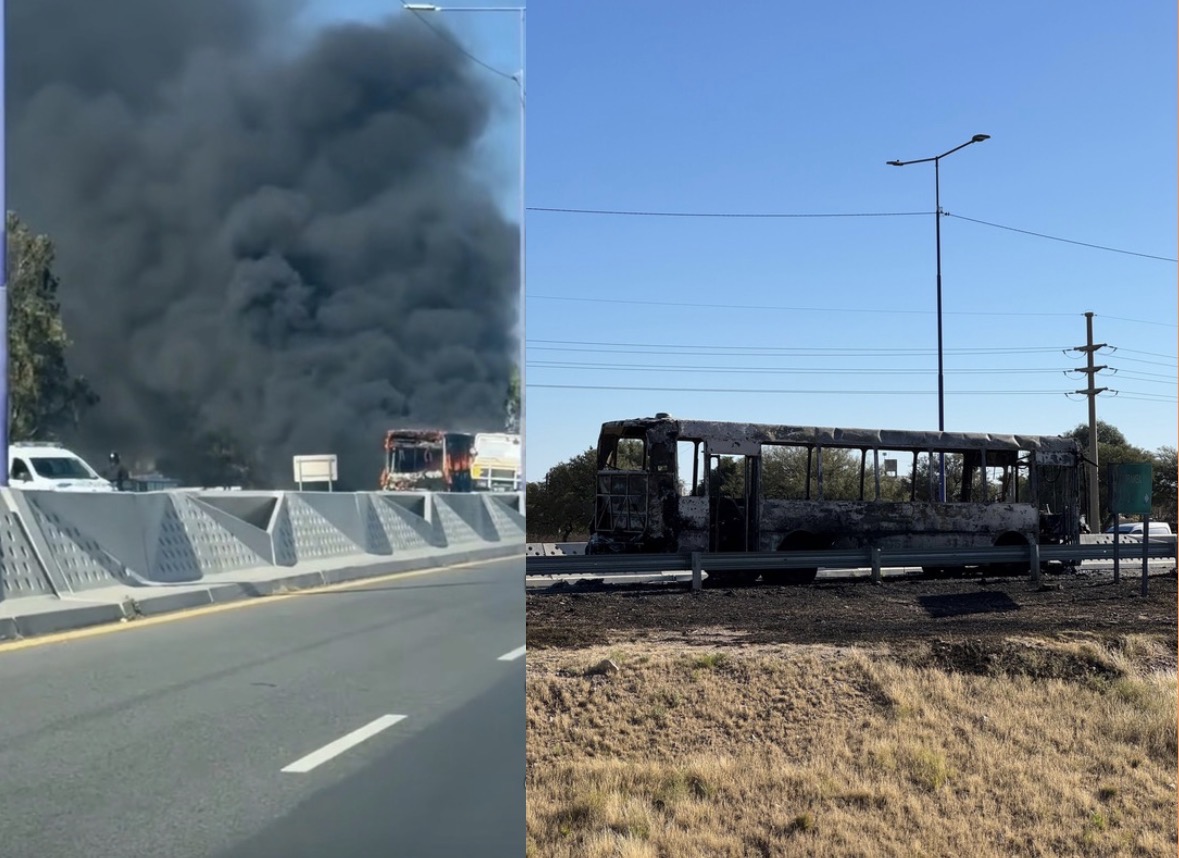 Se incendió un colectivo que trasladaba operarios en avenida Circunvalación