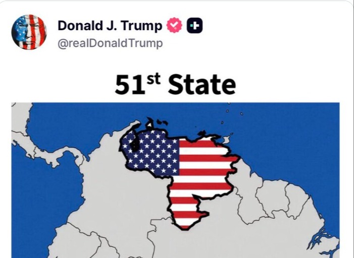 Trump volvió a generar polémica: publicó una imagen de Venezuela como el “estado 51” de Estados Unidos