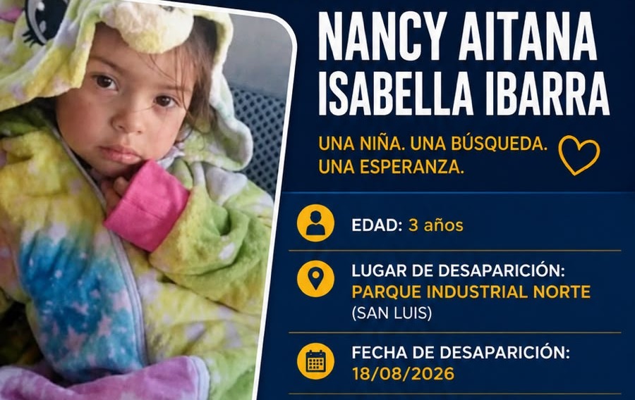 DESESPERADA búsqueda de una nena de 3 años en San Luis: activaron la Alerta Sofía y cerraron los pasos limítrofes